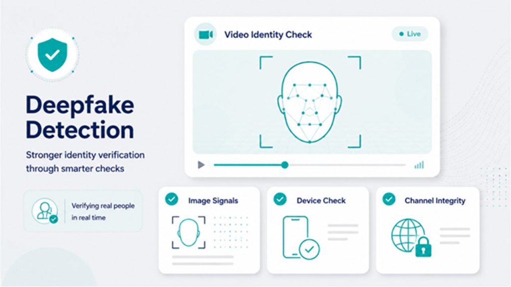 Liveness detection identifying deepfake attacks during biometric facial verification to prevent identity fraud.