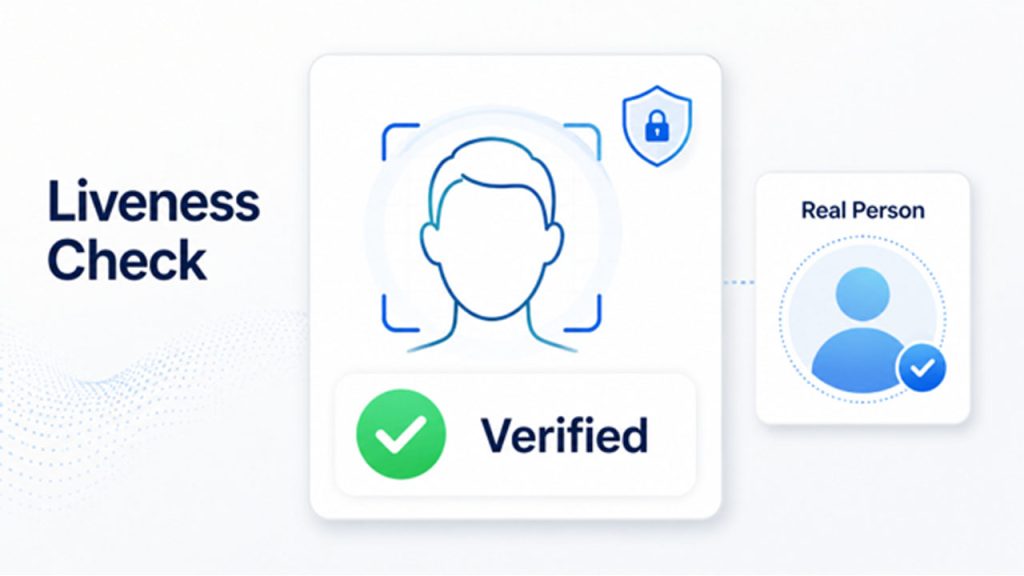 Liveness detection verifying a real person's identity through facial recognition to prevent deepfake and presentation attacks.