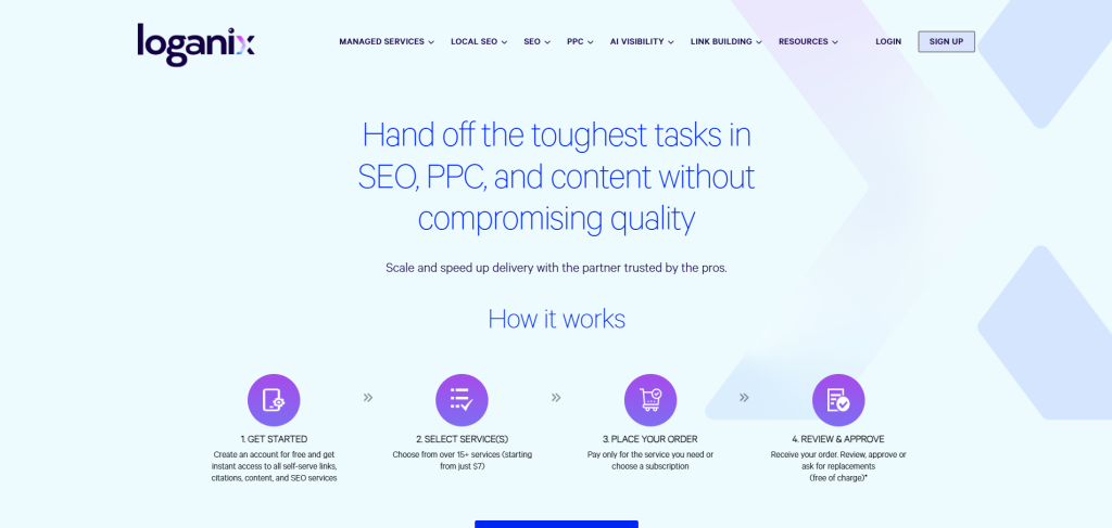 Loganix link building agency offering SEO, local SEO, content marketing, and backlink building services.