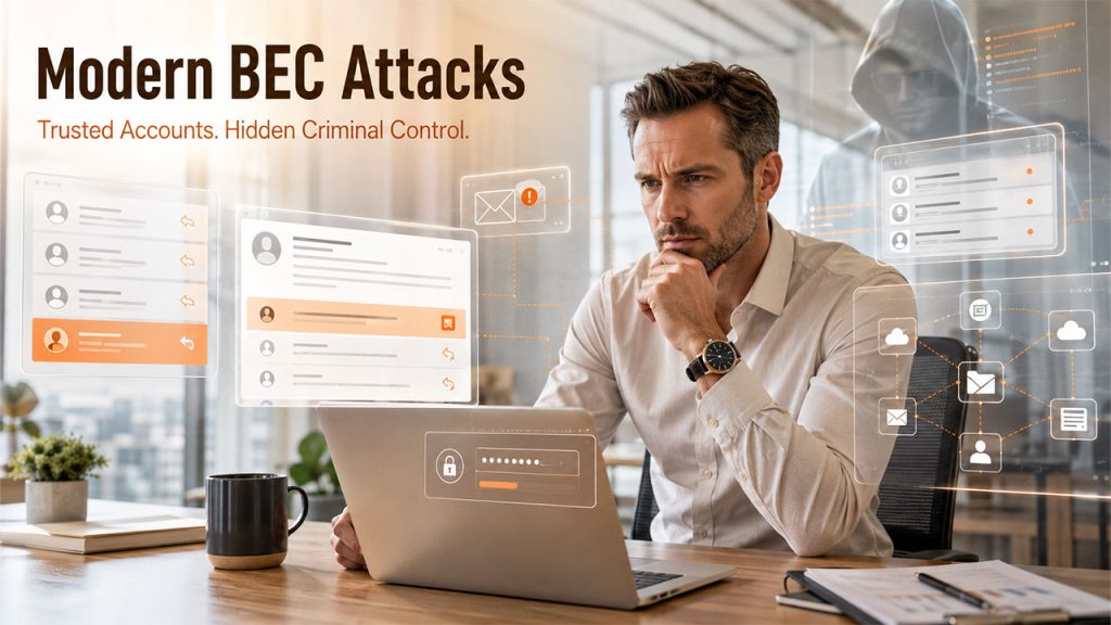 Modern business email compromise attack using compromised identities to access cloud applications and business accounts
