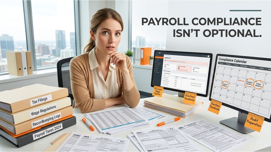 Payroll compliance checklist helping businesses maintain payroll accuracy and meet tax and wage regulations.