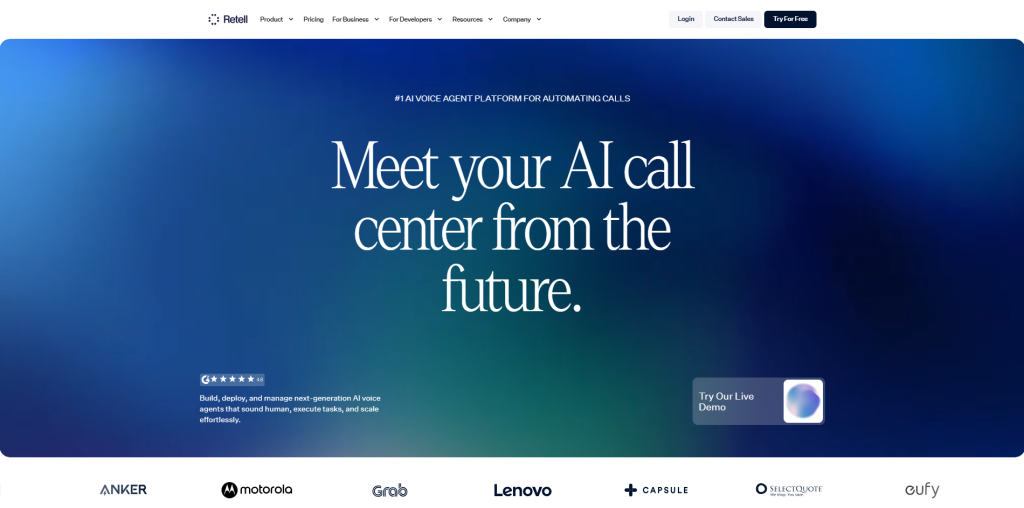 Retell AI voice agent platform for businesses with low-latency conversational AI, API-first architecture, and developer-focused automation.