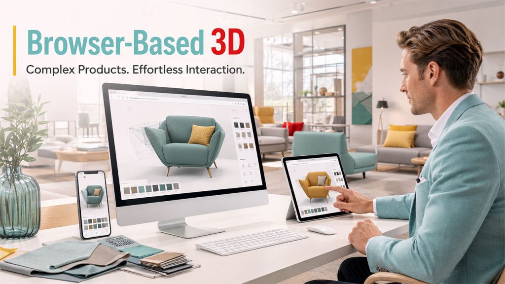 WebGL and glTF powering browser-based AI 3D visualization for interactive furniture product configurators