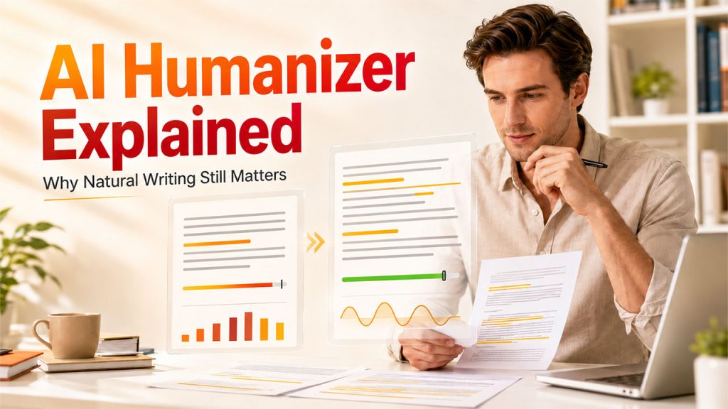 Diagram explaining what an AI humanizer is and how it differs from a basic AI paraphrasing tool.