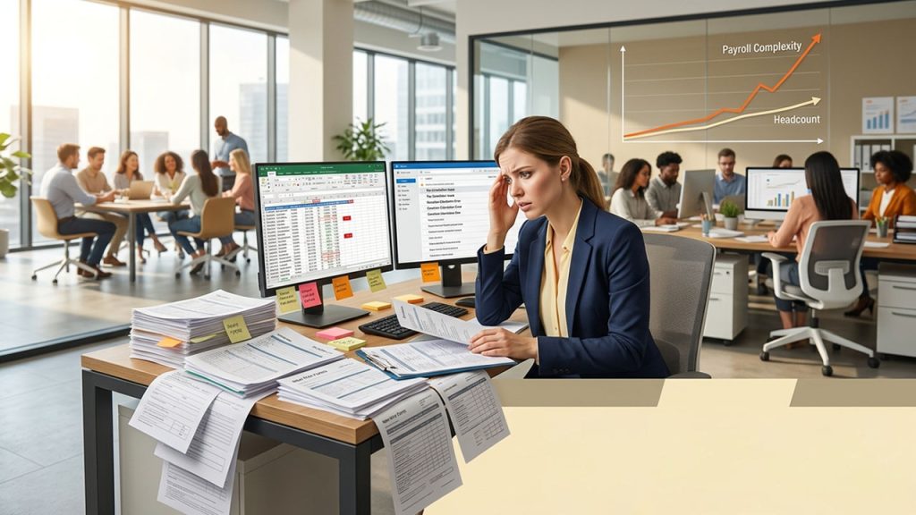 HR manager transitioning from manual payroll spreadsheets to automated payroll software for improved payroll accuracy.