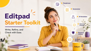 Editpad beginner guide showcasing key tools including paraphraser,
