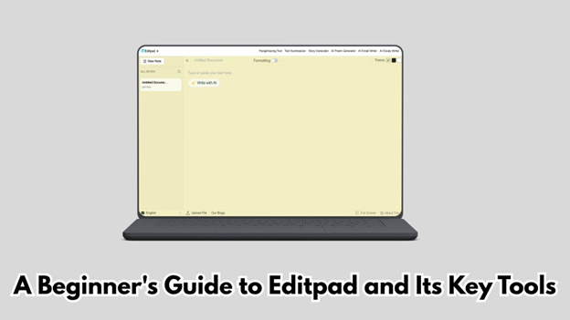 Editpad overview dashboard interface showing AI writing and editing workspace for beginners