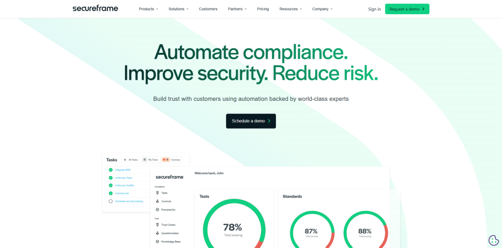 Secureframe SOC 2 Compliance Software platform