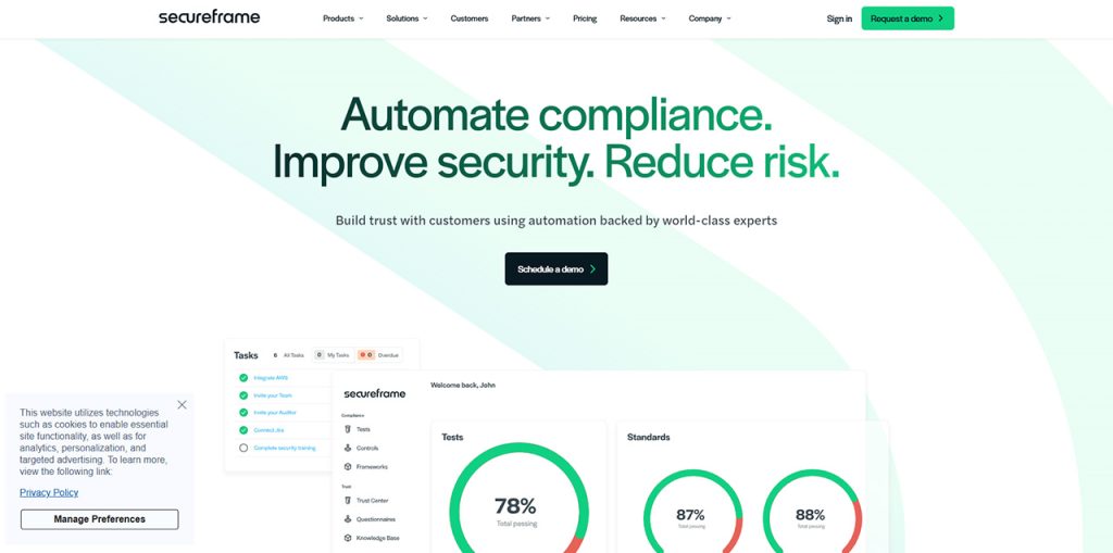 Secureframe SOC 2 compliance software for first audits