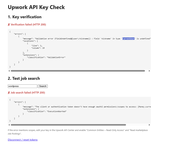 Fix common Upwork API Key errors during verification