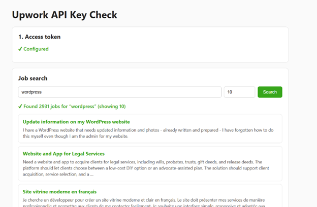 Upwork API Key OAuth2 permissions error during job search