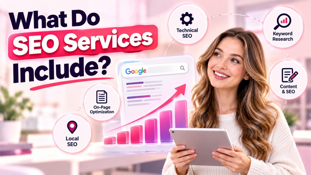 SEO Services covering technical SEO, keyword research, on-page optimization, and content strategy